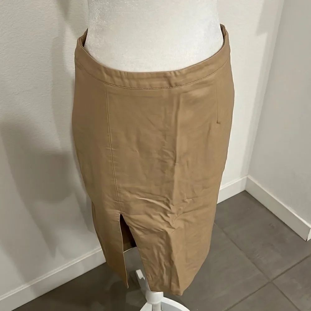 Bardot Faux Leather Midi Skirt w/ Front Slit
